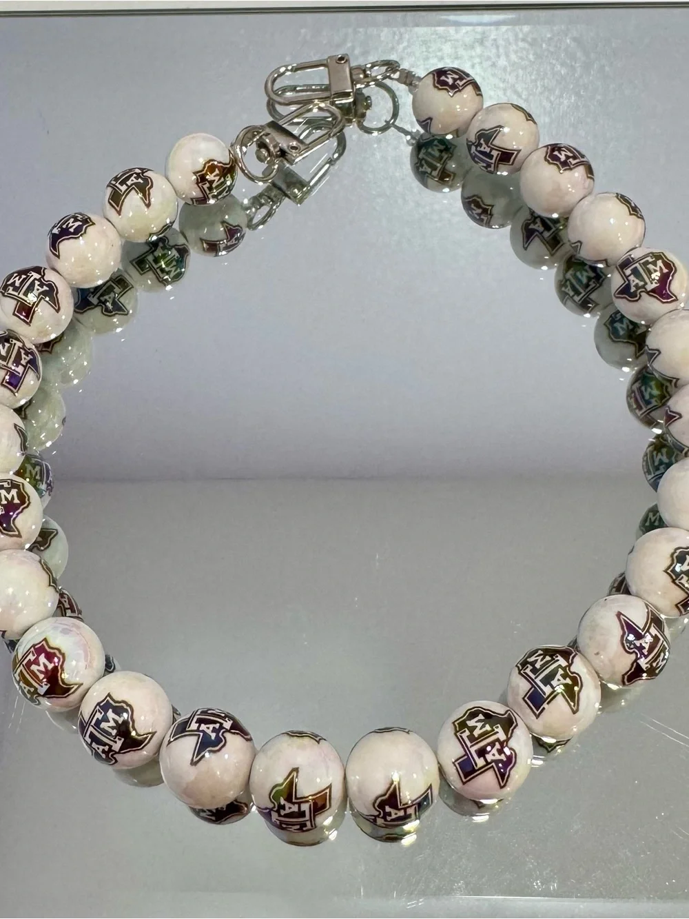 New White Bead Texas A&M Bag Chain 18 inches